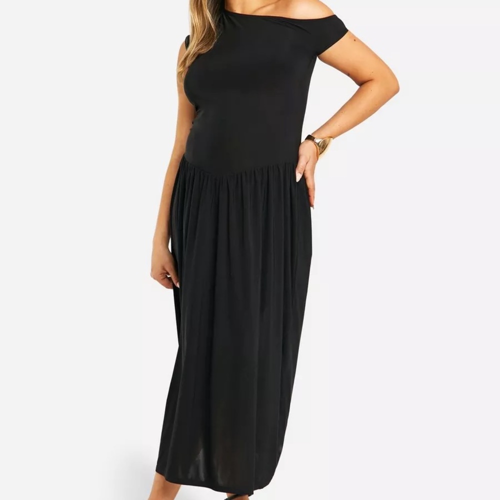 ⚡️SALE NWT Booboo Maternity Elegant Black Off-Shoulder Dress Sz 12 L/XL